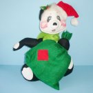 1983 Annalee Christmas Santa Panda Mobilitee Doll W/ Green Burlap Bag 16"