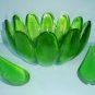 Indiana Glass Lime Green Luau Salad Bowl Lotus Shape With Utensils