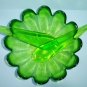 Indiana Glass Lime Green Luau Salad Bowl Lotus Shape With Utensils