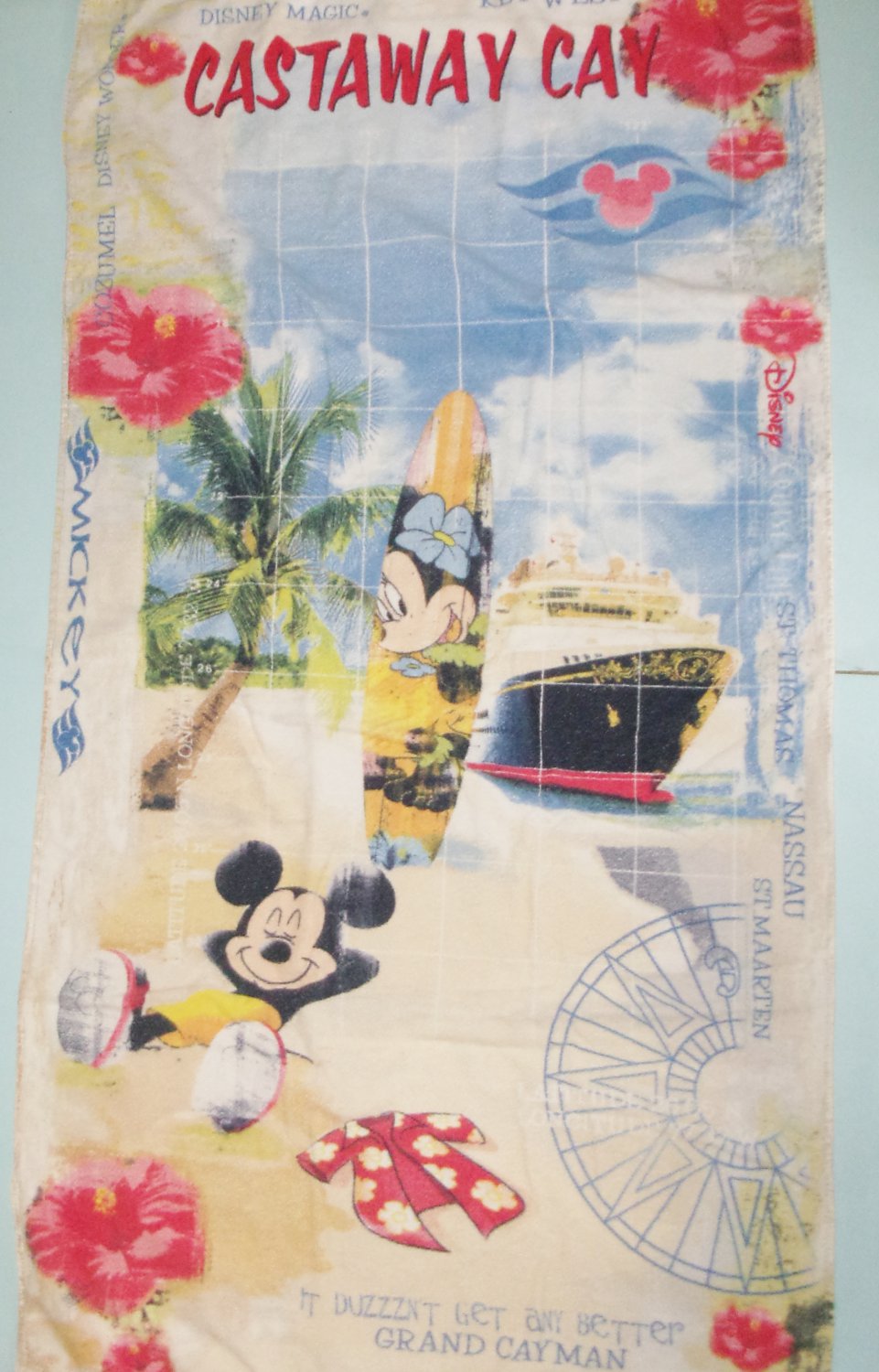 Disney Cruise Line Castaway Cay Beach Towel Mickey Minnie Surf Board
