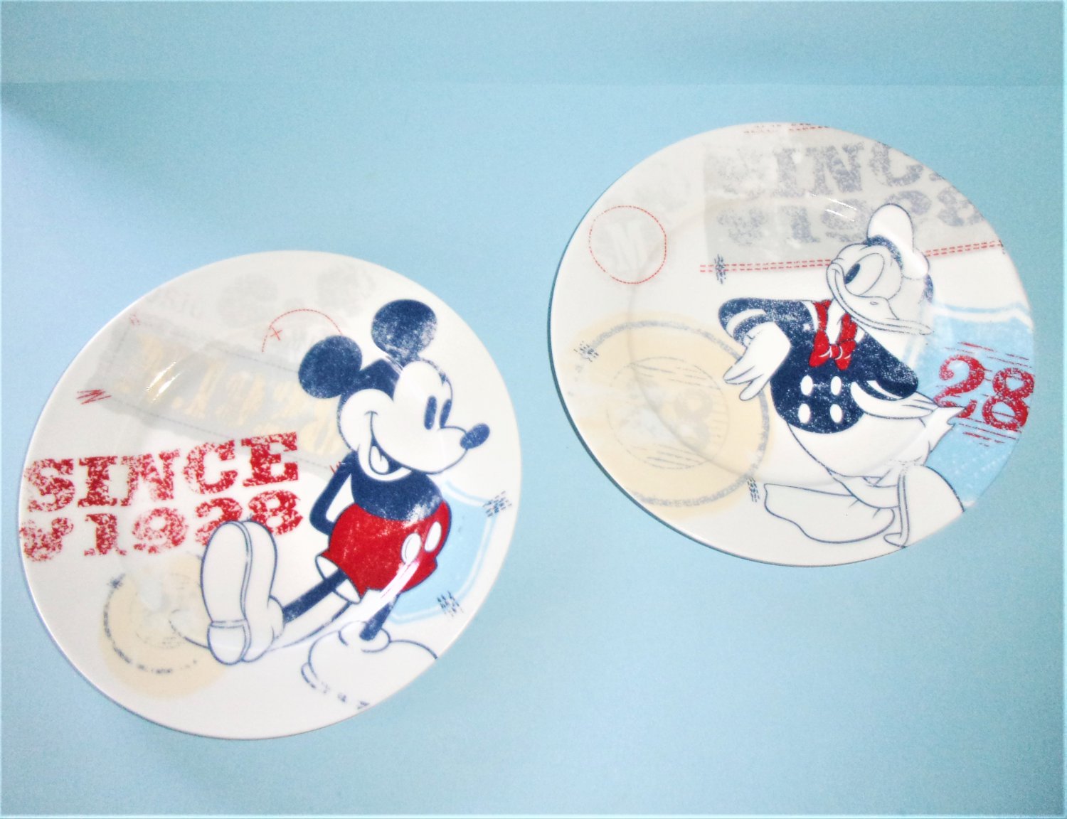 1928 Disney Americana Pair of Salad Plates Mickey Mouse and Donald Duck