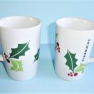2011 Starbucks Holly and Berries Coffee Mug Pair of Ceramic Holiday Mugs 10 Oz