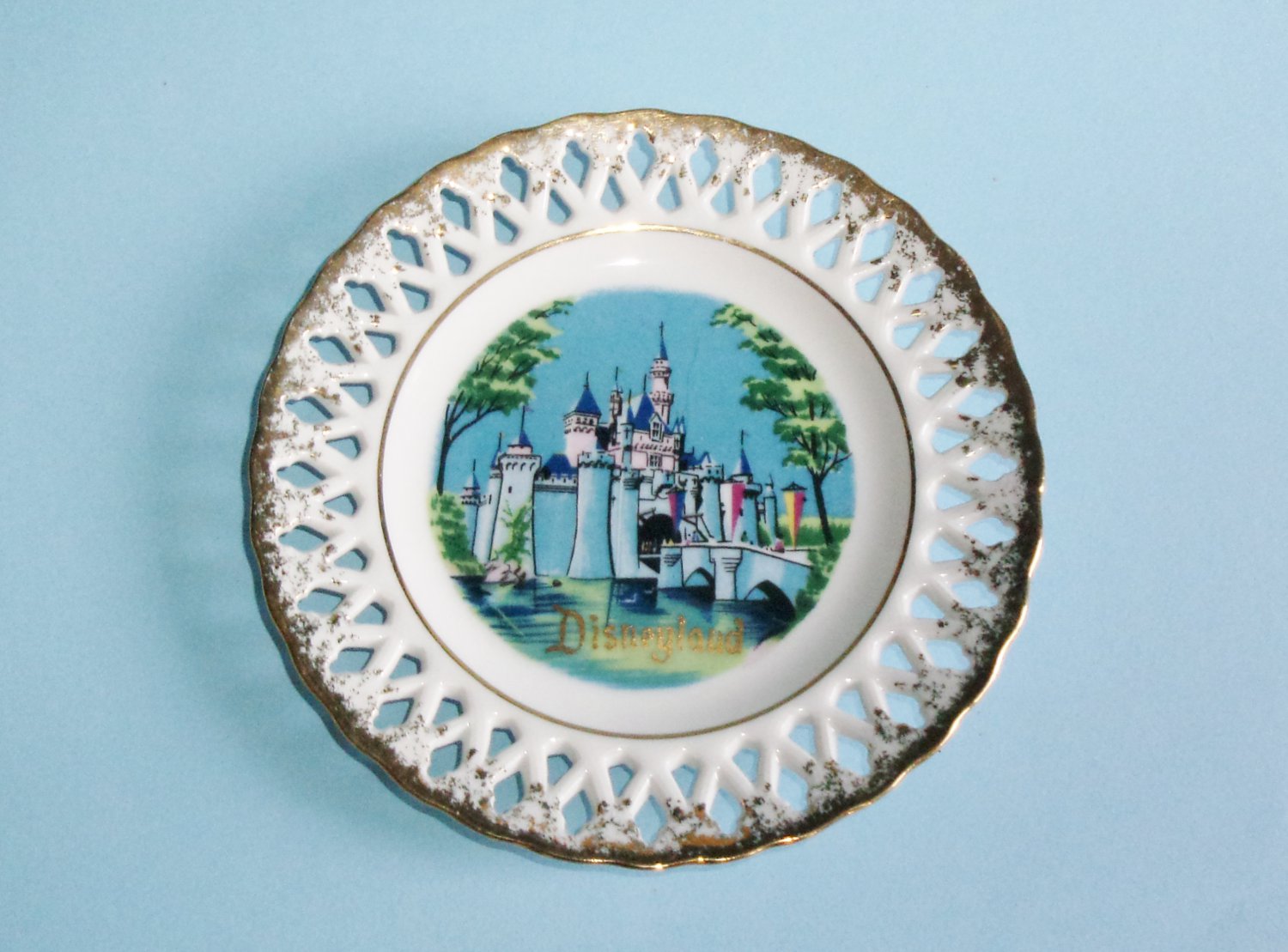 Vintage Disneyland Decorative Plate Reticulated 6.25 Inch Made in Japan