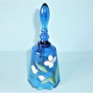 Fenton Indigo Blue Glass Bell Hand Painted With Flowers By Diane Gessel 1990s