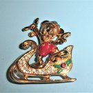 Napier Mickey Mouse Christmas Pin Mickey Mouse and Sleigh Pin Gold Tone 1990s