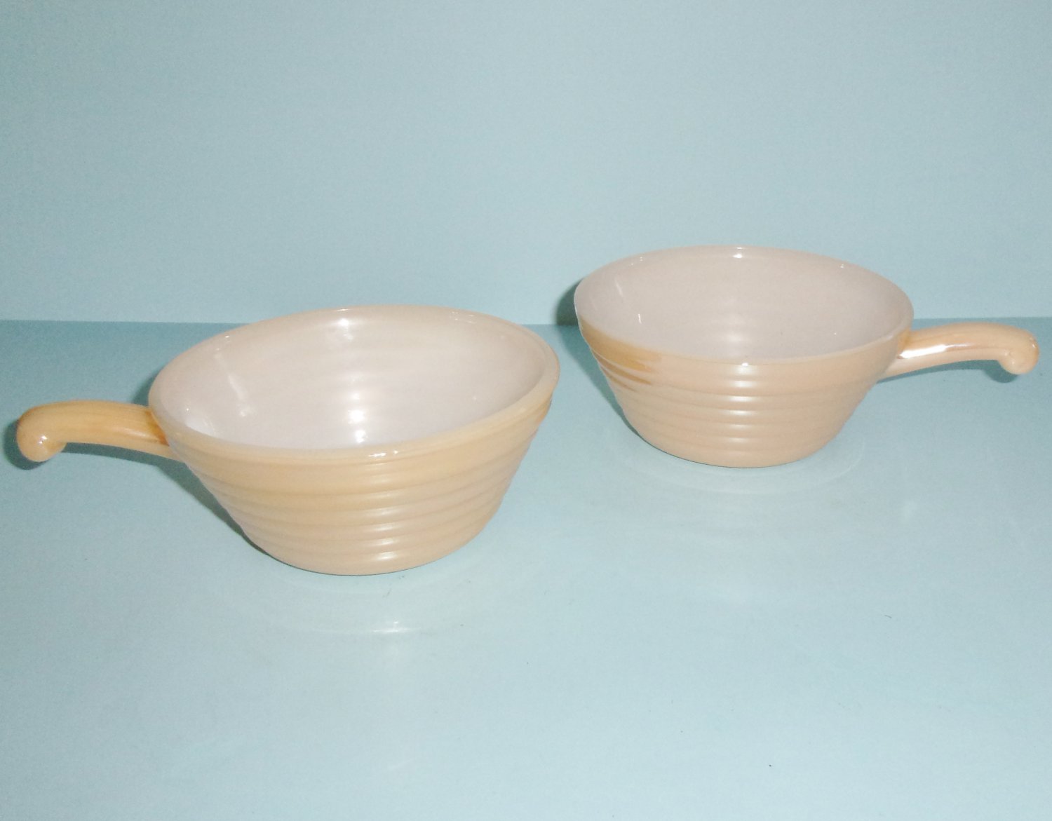 Fire King Copper Tint Pair Of Beehive Soup or Cereal Bowls With Handles