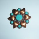 Copper Faux Turquoise Desert Flower Brooch Pin  Bell Trading Company  New Mexico