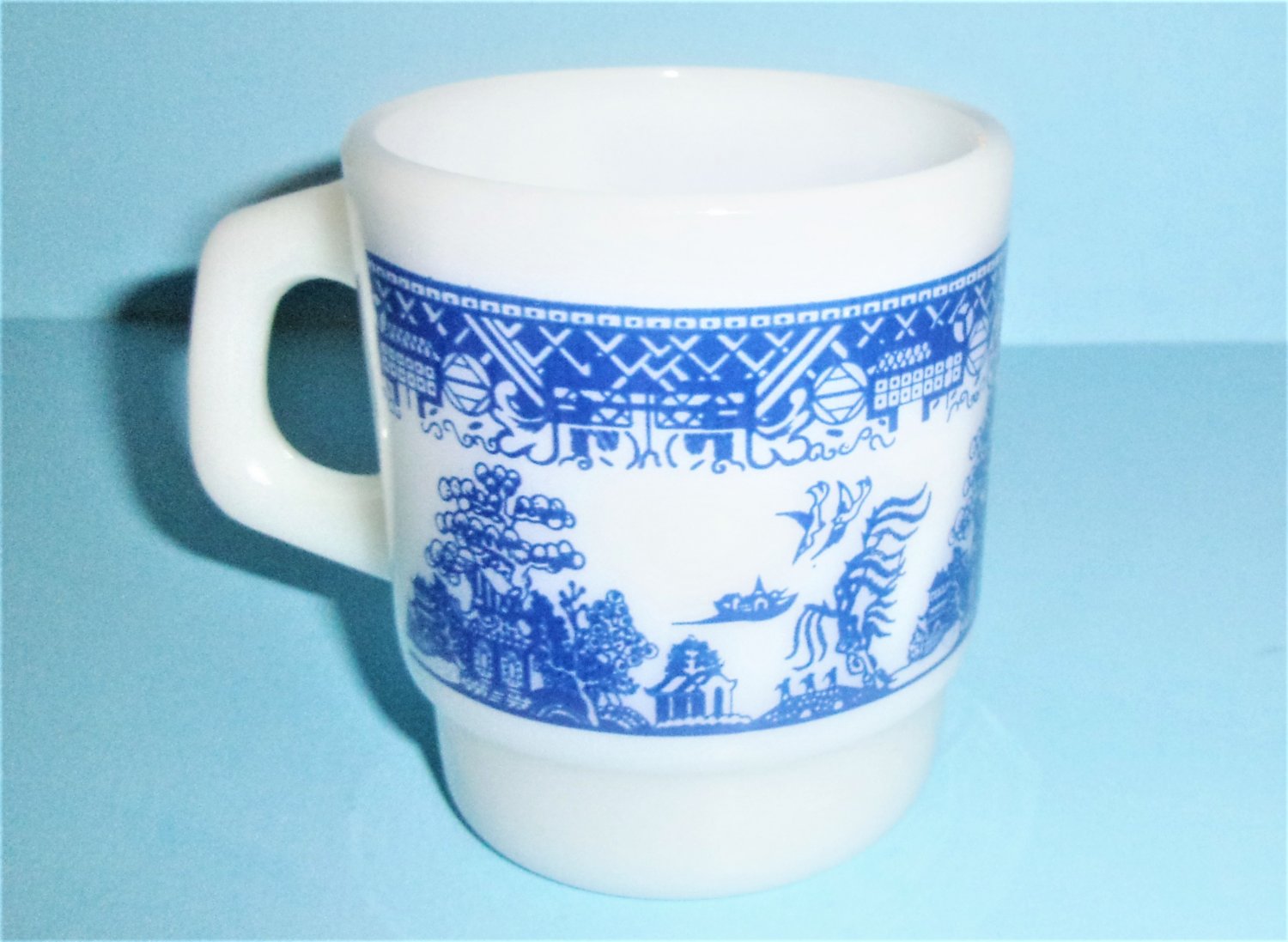 Fire King Blue Willow Glass Mug Blue and White Asian Design Vintage Mug