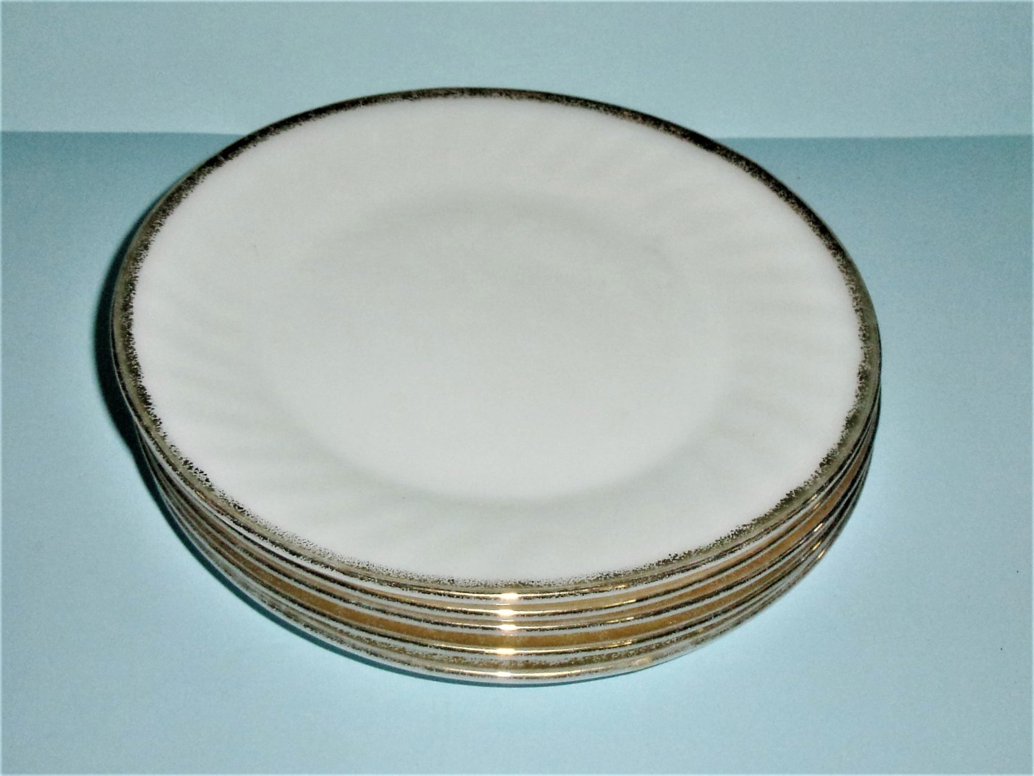 Fire King White Swirl Golden Anniversary Set of 5 Dinner Plates 9 Inches