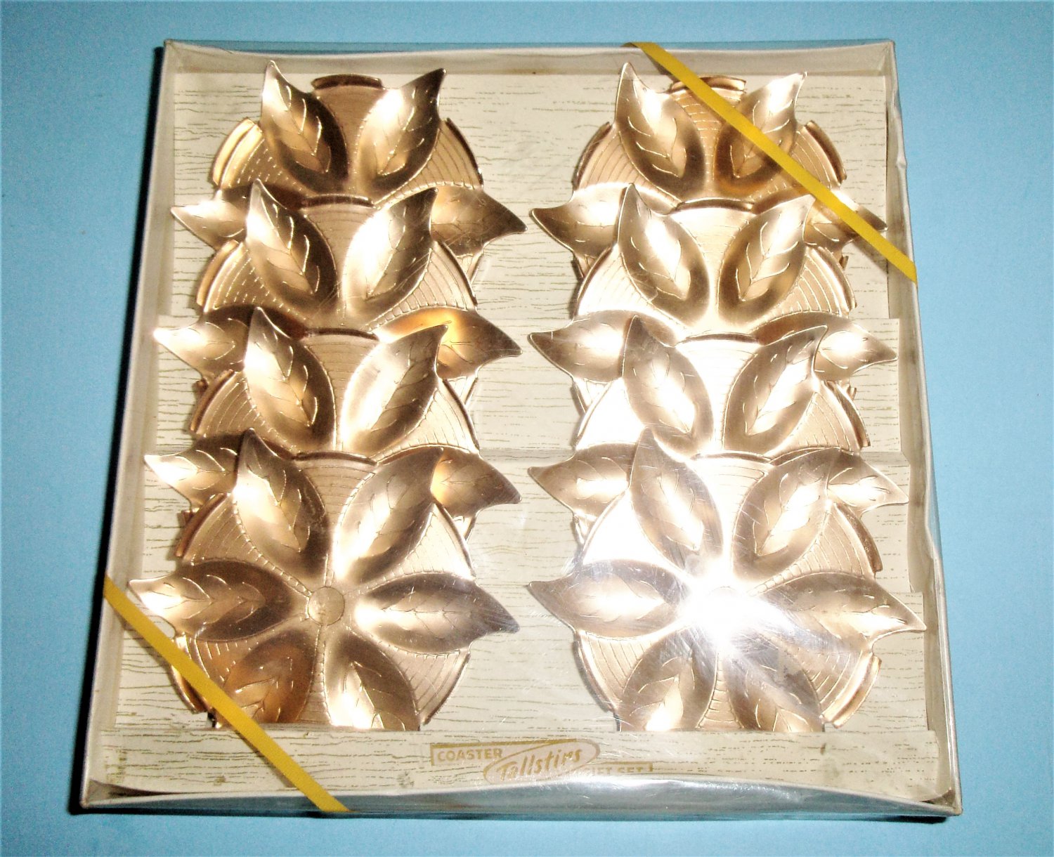 Tallstirs Leaf Shaped Aluminum Coasters Vintage Set Of 8 In Box Ray Walther Company