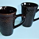 Pair Of Kahlua Mugs Brown Ceramic With Embossed Coffee Beans by Pernod Ricard
