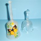 Pair of Viking Glass Bells With Labels Satin Glass Butterfly and Clear and Satin Glass Leaf