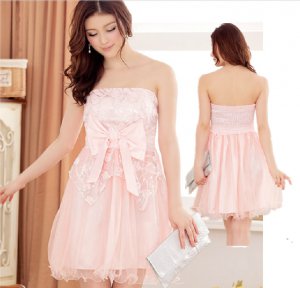 Free Shipping Super excellent Strapless evening dress plus size bow Pink dress D3J113P