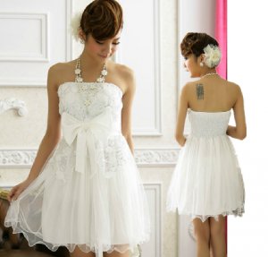 Free Shipping Super excellent Strapless evening dress plus size bow White dress D3J113W