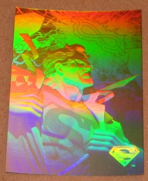 Superman Holo Series (Fleer/SkyBox 1996) Gold Card #1- Menace over Metropolis! EX