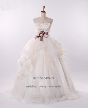High Quality white strapless korean style wedding dress