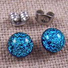 Tiny DICHROIC Post EARRINGS 1/4" 7mm Silver Sky BLUE Fused GLASS STUDS Dots