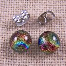 DICHROIC Earrings Copper Gold Black Halo Rainbow Patterned Post 1/4" 7mm STUDS