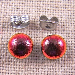 Tiny DICHROIC Post EARRINGS 1/4" 7mm Rust Red COPPER Orange Fused GLASS STUDS