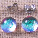 Tiny DICHROIC Post EARRINGS 1/4" 7mm Clear GOLD Yellow Green Fused GLASS STUDS