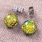Tiny DICHROIC Post EARRINGS 1/4" 7mm Yellow GOLD Golden Fused GLASS Lolly STUDS