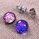 Tiny DICHROIC Post EARRINGS 1/4" 7mm PINK Magenta BLUE Fused GLASS Dots STUDS