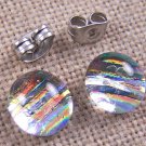 Tiny DICHROIC Post EARRINGS 1/4" 7mm Clear Golden Peach Striped Fused GLASS STUD