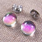 Tiny DICHROIC Post EARRINGS 1/4" 7mm Clear Opal Pink Magenta Fused GLASS STUDS