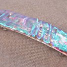 DICHROIC Hair BARRETTE 3.5"  9cm Clear Gold Silver Pink Fused Glass Ripple Waves