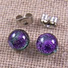 Tiny DICHROIC Post EARRINGS 1/4" 7mm Metallic Violet Purple Fused GLASS STUDS