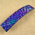 Dichroic Hair Barrette 3.5" 9cm Emerald Green Fused Glass Ripple Wavy Waves