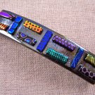 Dichroic Hair Barrette 3.5" 9cm Black Fused Glass Vibrant Patterned Weave Layer