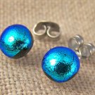 Tiny DICHROIC Post EARRINGS 1/4" 7mm Teal Turquoise BLUE Fused GLASS STUDS Dots