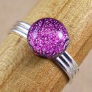 Tiny Adjustable Glass Ring - 1/4" 6mm 7mm - Magenta Pink Fuchsia Dot