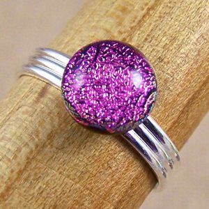 Tiny Adjustable Glass Ring - 1/4" 6mm 7mm - Magenta Pink Fuchsia Dot