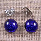 Tiny DICHROIC Post EARRINGS 1/4" 7mm Cobalt Sapphire BLUE Fused GLASS STUD Dots