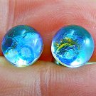 Tiny DICHROIC Post EARRINGS 1/4" 7mm Clear Moonstone Teal Blue Fused GLASS STUDS