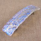 DICHROIC Hair BARRETTE 3.5" / 9cm Clear Moonstone Blue Fused Glass Ripple Wavy