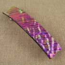 Dichroic Hair Barrette 3.5" 9cm Hot Pink Magenta Fused Glass Ripple Wavy Waves