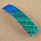 Dichroic Hair Barrette 3.5" / 9cm Teal Lime Green Fused Glass Ripple Wavy Waves