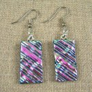 DICHROIC Glass EARRINGS Soft Pale PINK Ripple Dangle Surgical Steel 1" / Clip On