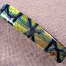 Dichroic Hair Barrette 3.5" 9cm Gold Yellow Black Fused Glass Abstract Patterns