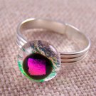 Tiny Adjustable Glass Ring - 1/4" 6mm 7mm - Magenta Pink Fuchsia Dot Clear Opal