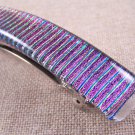 Dichroic Hair Barrette 3.5" / 9cm Magenta Pink Fused Glass Striped Reed Texture
