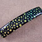 Dichroic Hair Barrette 3.5" 9cm Gold Golden Yellow Black Fused Glass Polka Dots