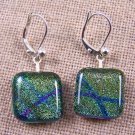 DICHROIC Earrings Olive Green Purple TIE DYE Eurowire Lever Dangle Post 5/8"