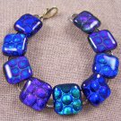 DICHROIC Link Bracelet BLUE GREEN PURPLE Bubbles Texture Fused Glass 3/4" x 7.5"