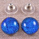 Dichroic Earrings 1/2" Teal Cyan Turquoise Blue Round 12mm Post Convert to Clip