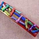 Dichroic Hair Barrette 3.5" 9cm Red Fused GLASS Crinkle Orange Pink Blue Green