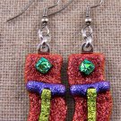 DICHROIC Glass EARRINGS Orange Purple Gold Green Textured Dangle Surgical Steel